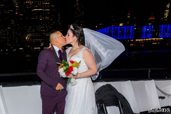NYC Skyline and bride and groom